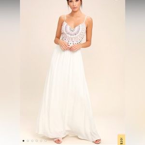 LULUS Ascension Island White Embroidered Maxi
Dress